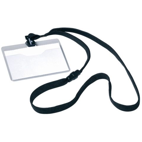 Portanomi DURABLE tasca aperta con cordoncino trasparente/nero 60x90mm conf. 10 - 813901