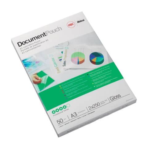 Pouches per plastificatrici a caldo GBC 2x75 m finitura lucida A3 30,3x42,6 cm Conf. 100 pezzi - 3200745