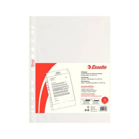 Buste a perforazione universale goffrate Esselte ESSENTIALS PP antiriflesso trasparente A4  conf.100 - 392713000