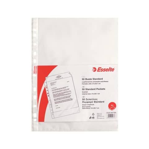 Buste a perforazione universale goffrate Esselte STANDARD PP antiriflesso trasparente A4  conf.50 - 395013300