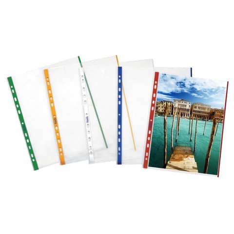 Buste a perforazione universale goffrate FAVORIT A4 banda giallo - linear conf. 10 pezzi - 100460029