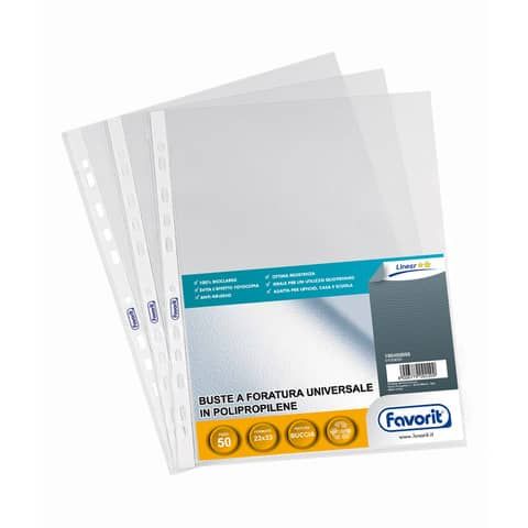 Buste trasp. a foratura universale FAVORIT buccia d&#39;arancia linear 23x33 cm conf. da 50 - 100460066