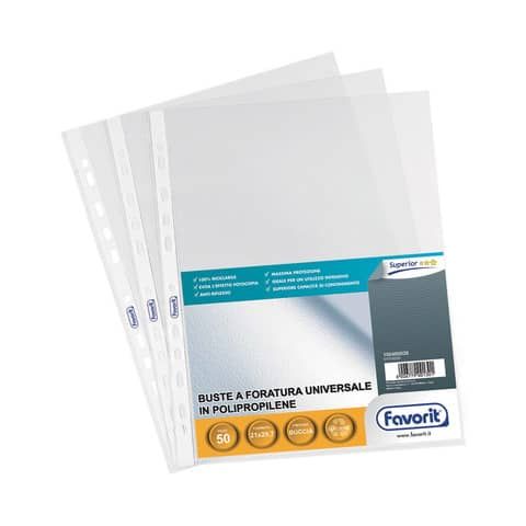 Buste trasp. a foratura universale FAVORIT buccia d'arancia superior 21x29,7 cm  conf. da 50 - 100460026