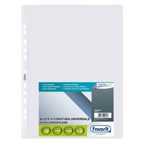 Buste trasp. a foratura universale FAVORIT liscia superior 25x35 cm conf. da 25 - 100460071