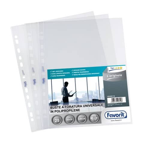 Buste trasp. a foratura universale FAVORIT L&#39;Originale 22x30 cm conf. da 25 - 100460118
