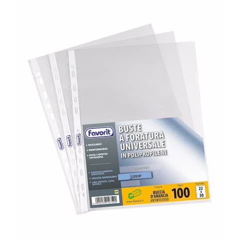 Buste trasp. a foratura universale FAVORIT buccia d&#39;arancia linear 22x30 cm conf. da 100 - 100460043
