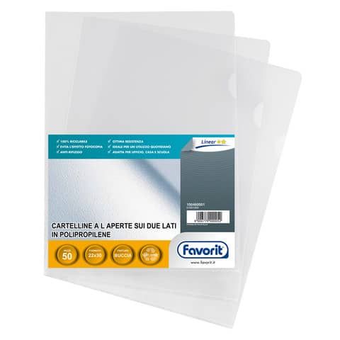 Buste a L non perforate FAVORIT Pratic medio spessore 22x30 cm trasp. buccia d&#39;arancia  conf. da 50 - 100460001