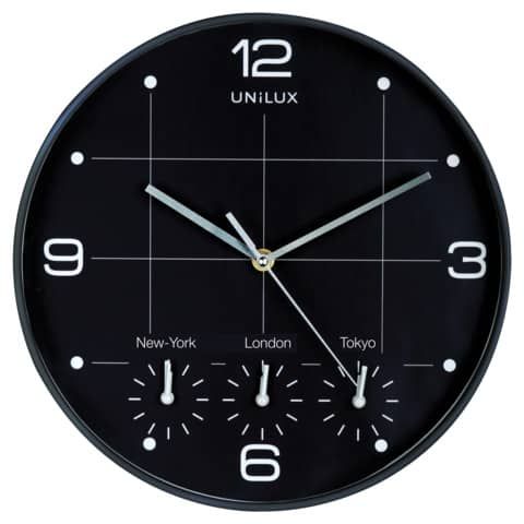Orologio da parete al quarzo UNILUX On Time con 4 fusi orari  30 cm nero 400094567