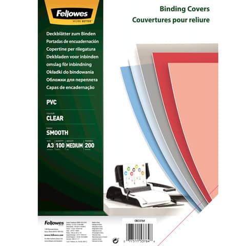 Copertine per rilegatura FELLOWES Super Clear PVC A3 - trasparente 200 m - conf. 100 pz - 53764