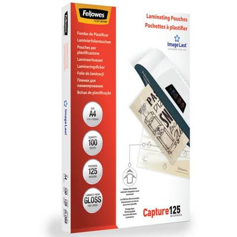 Pouches per plastificatrici Fellowes ImageLast Capture125 finitura lucida - 2x125 m - A4 - Conf. 100 pezzi 5307407
