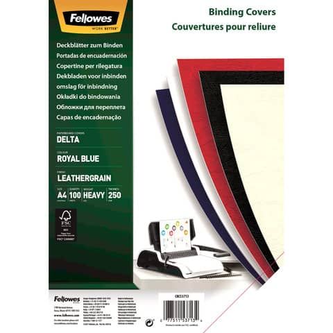 Copertine per rilegatura FELLOWES Delta goffrate cartoncino royal blu A4 250 g/m conf. 100 pezzi - 5371305