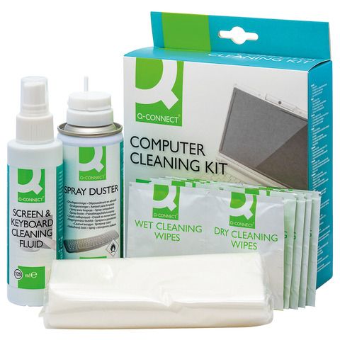 Kit pulizia pc Q-Connect aria compressa, liquido detergente e salviette KF32155A