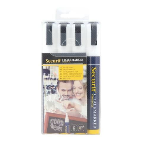Pennarelli a gesso liquido Securit a punta media 2-6 mm bianco set da 4 pennarelli - SMA510-V4-WT