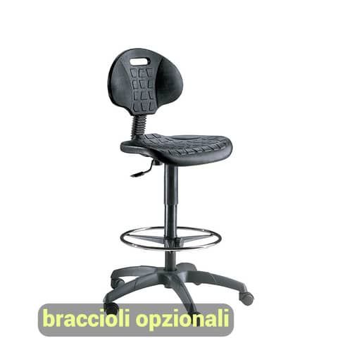 Sgabello tecnico Unisit Esos EOE2 alto - poggiapiedi telescopico - poiluterano integrale nero - EOE2