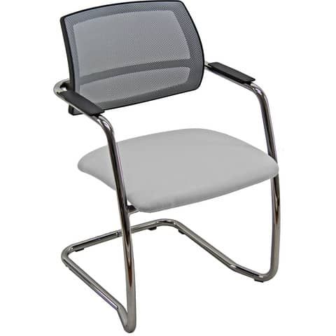 Sedia visitatore con slitta Unisit Lithium LTLTN - schienale in rete nero - rivest. Eco grigio chiaro LTLTN/EI/N