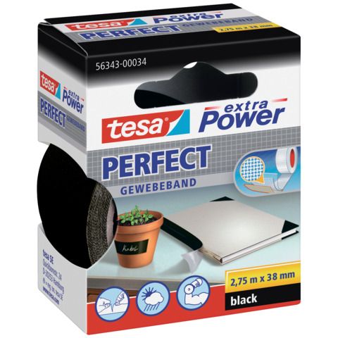 Nastro adesivo in tela tesa extra Power Perfect 38 mm x 2,75 m nero 56343-00034-03