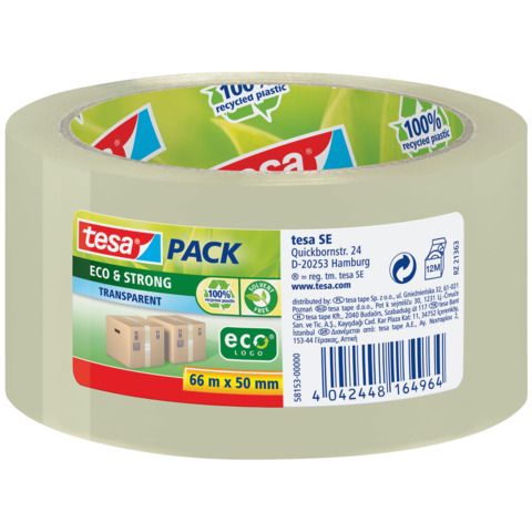 Nastro adesivo per la spedizione tesapack eco&amp;strong 50 mm x 66 m trasparente - 58153-00000-00