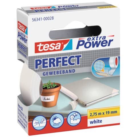 Nastro adesivo in tela tesa extra PowerPerfect plastificato 19 mm x 2,75 m bianco - 56341-00028-03