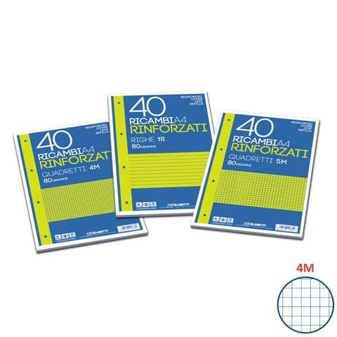 Ricambi rinforzati Blasetti in carta bianca usomano con 4 fori rinforzati in plastica 80 g/m A4 4M  conf.40 - 2333