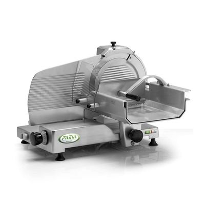 BLUE FARM | FAMA. Professional meat slicer in anodized aluminum with 370 mm blade.