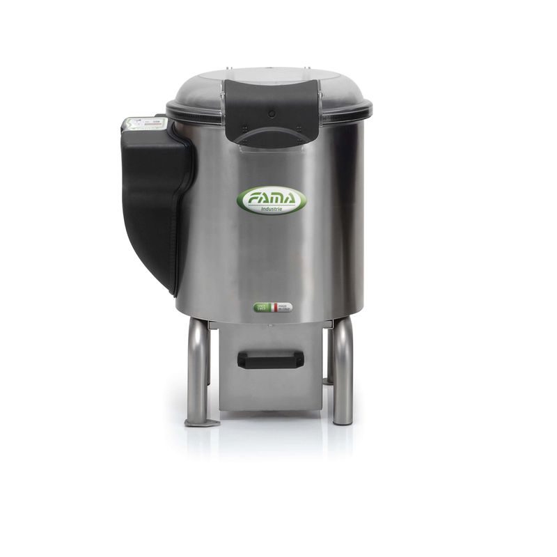 KALINDRA | FAMA. Pelador de patatas de acero inoxidable con soporte. Capacidad 5 kg.