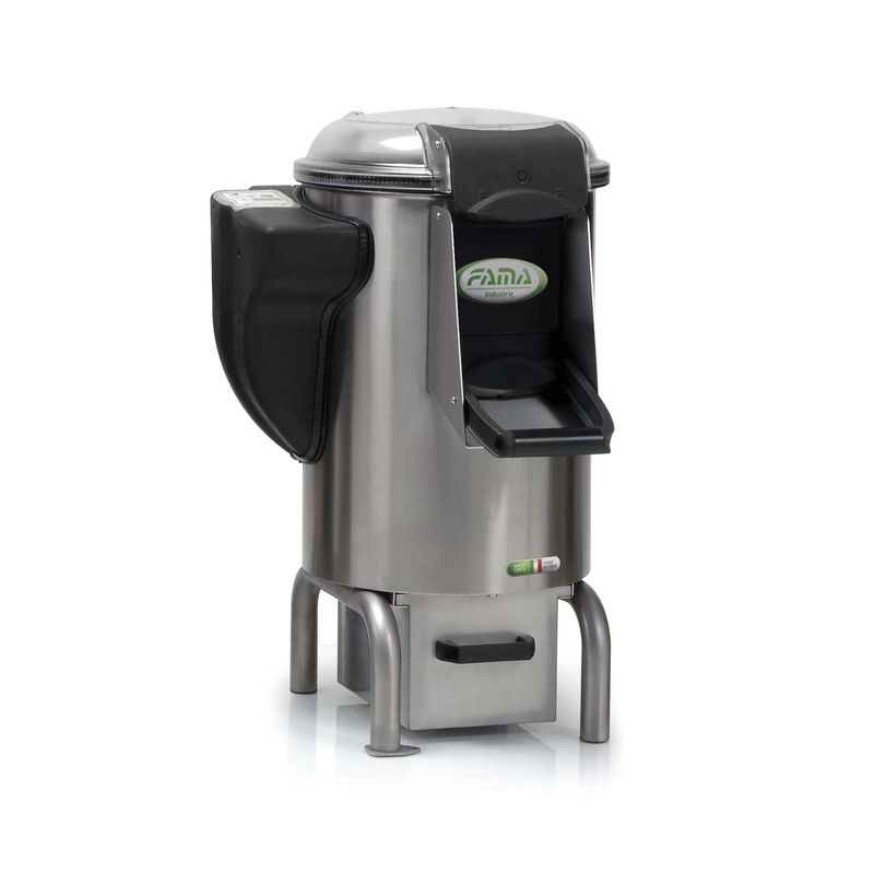 KALINDRA | FAMA. Pelador de patatas de acero inoxidable con soporte. Capacidad 10 kg.
