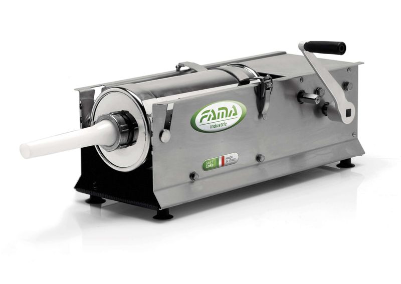 KALINDRA | FAMA. Horizontal sausage fillers line L in stainless steel with 7 and 14 lt capacity
