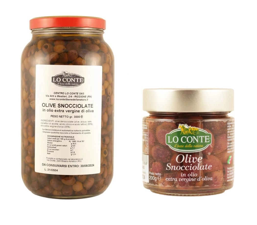 KALINDRA | Lo Conte. Pitted olives in extra virgin olive oil. 2 formats