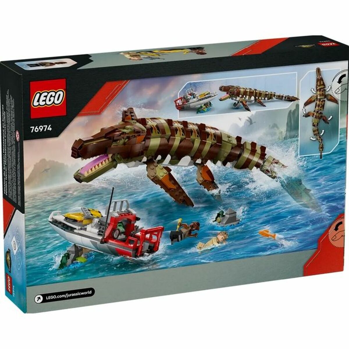 KALINDRA | BB. Construction set Lego 76974 Jurassic World : Brick-Built Mosasaurus Boat Mission 858 Pieces