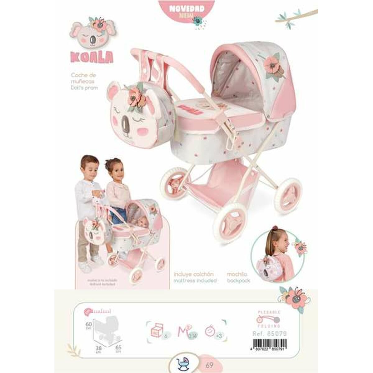 KALINDRA | BB. Doll Stroller Decuevas Koala 38 x 65 x 60 cm Foldable