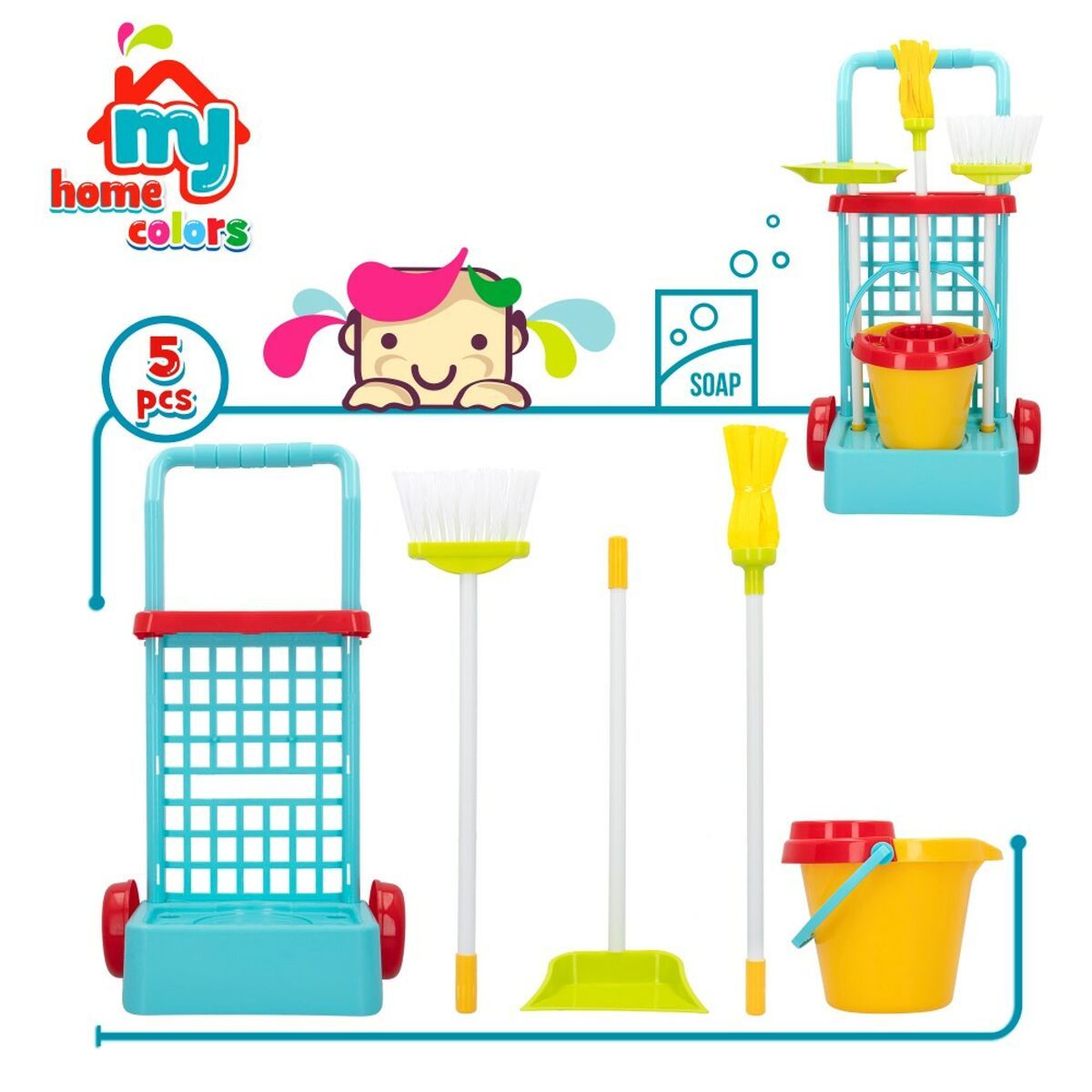 KALINDRA | BB. Cleaning Trolley with Accessories Colorbaby My Home 30,5 x 55,5 x 19,5 cm (4 Units)