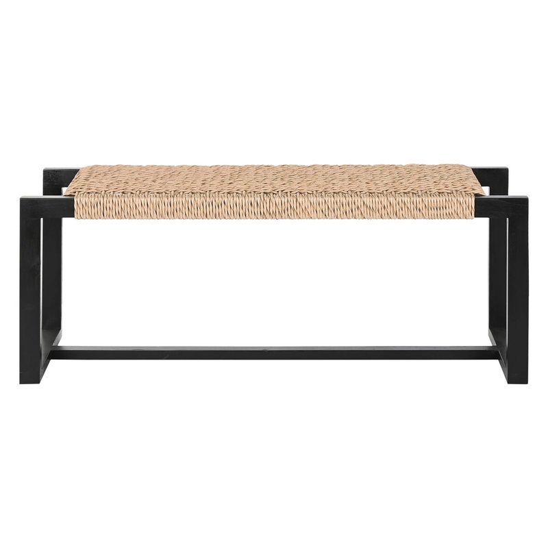 KALINDRA | BB. Hocker Home ESPRIT Schwarz Synthetische Faser Faser Teakholz 120 x 40 x 45 cm