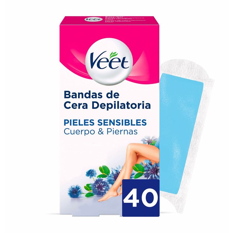 KALINDRA | BB. Bandas Depilatorias Corporales Veet Bandas De Cera Pure Piel Sensible Piernas (40 unidades)