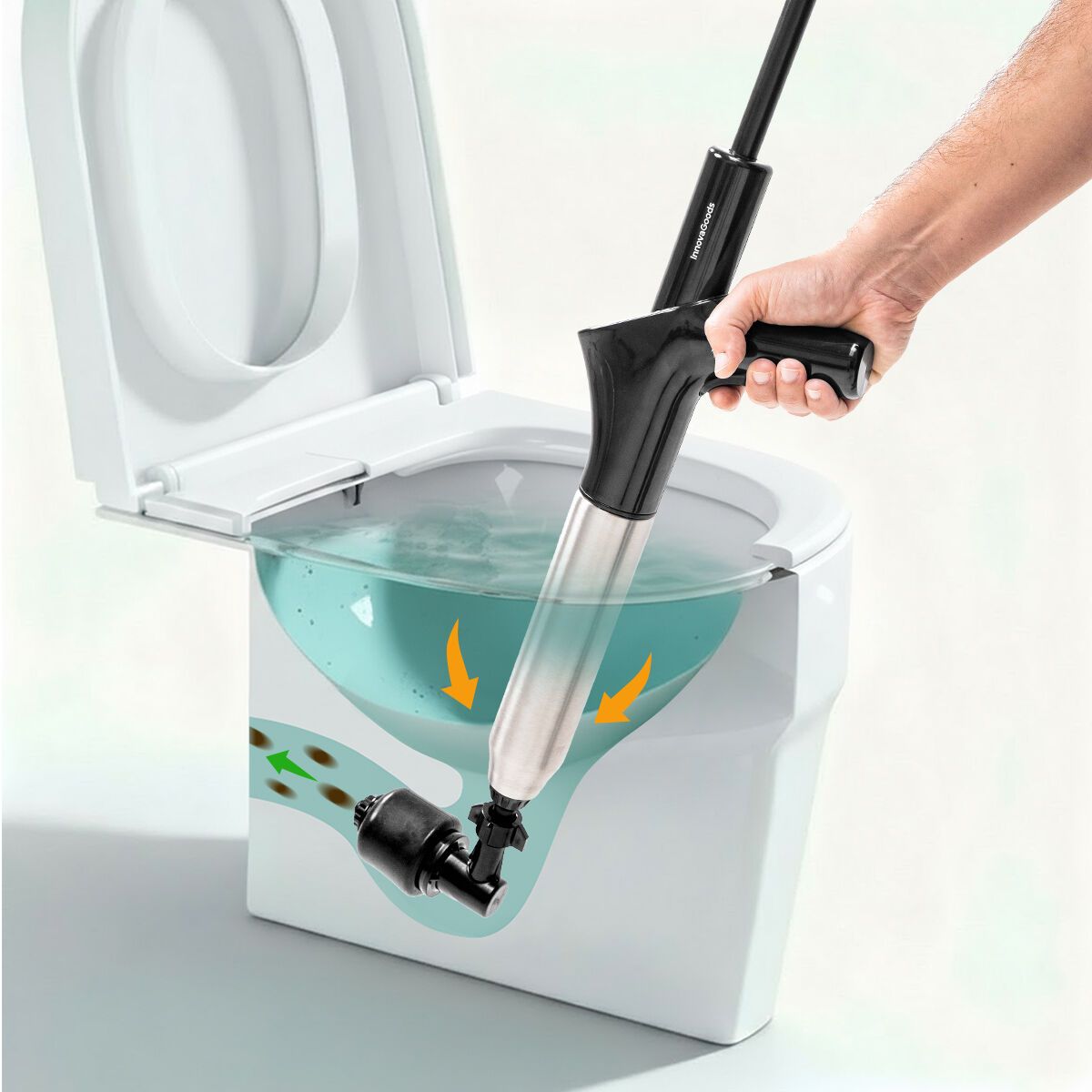 KALINDRA | BB. High-Pressure Compressed Air Plunger with Accessories and 5-in-1 Pressure Gauge Jetpro InnovaGoods