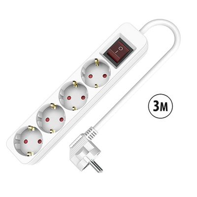 KALINDRA | BB. Rallonge 4 prises Schuko avec interrupteur TM Electron 3680 W Blanc (3 m)