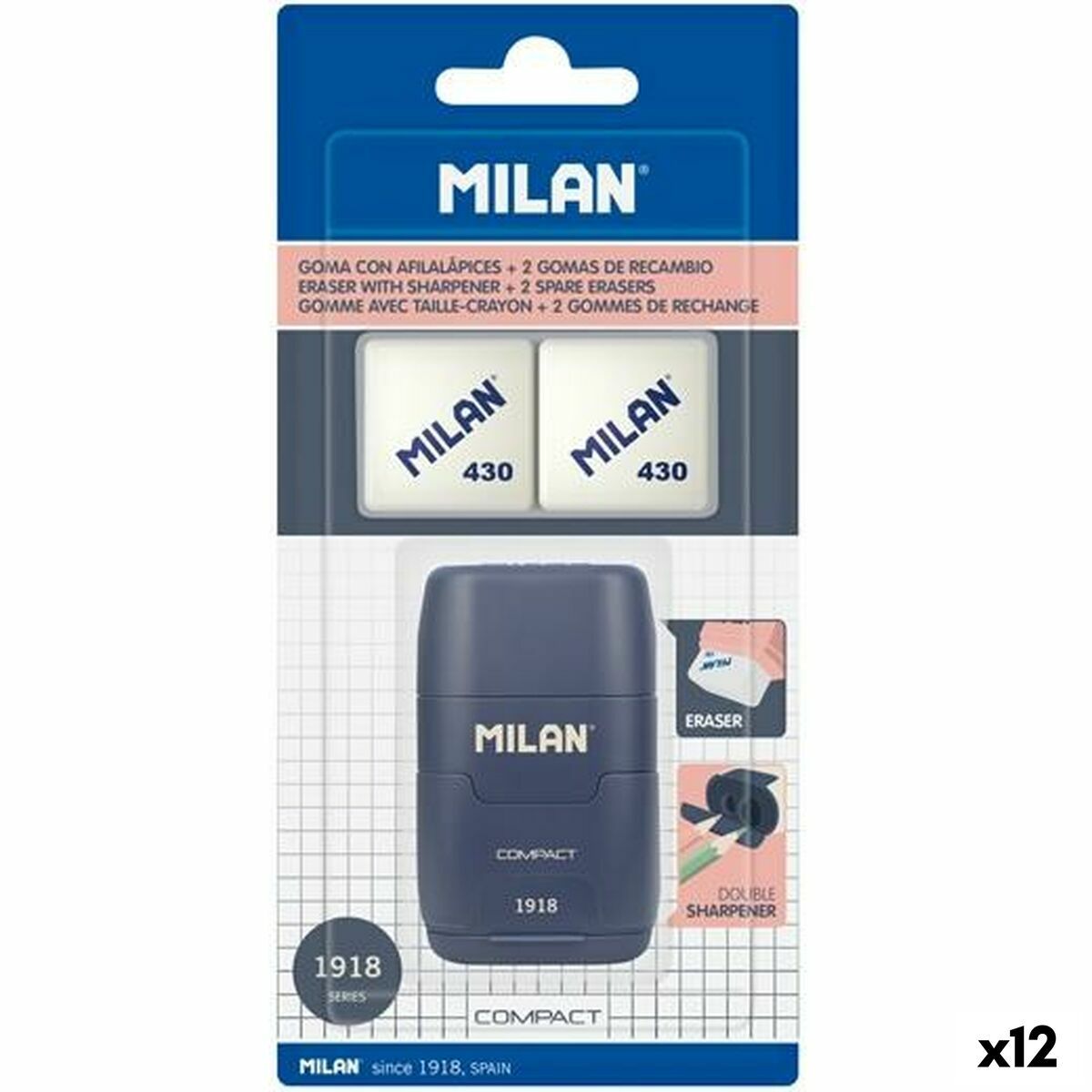KALINDRA | BB. Retractable rubber Milan Blue Pencil Sharpener (12 Units)