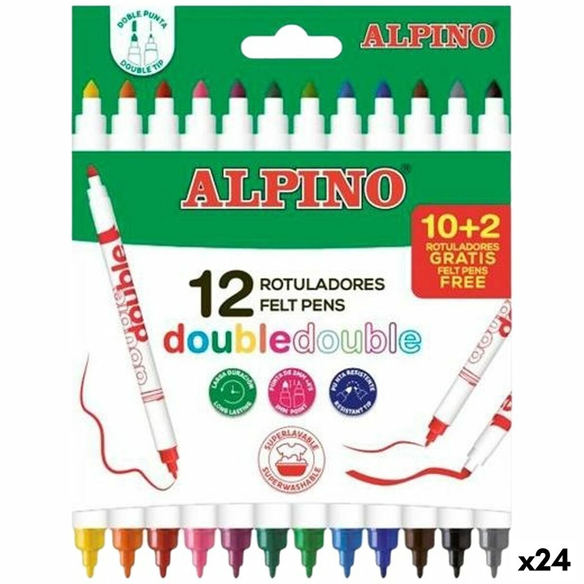 KALINDRA | BB. Set of Felt Tip Pens Alpino Double Multicolour 12 Pieces (24 Units)