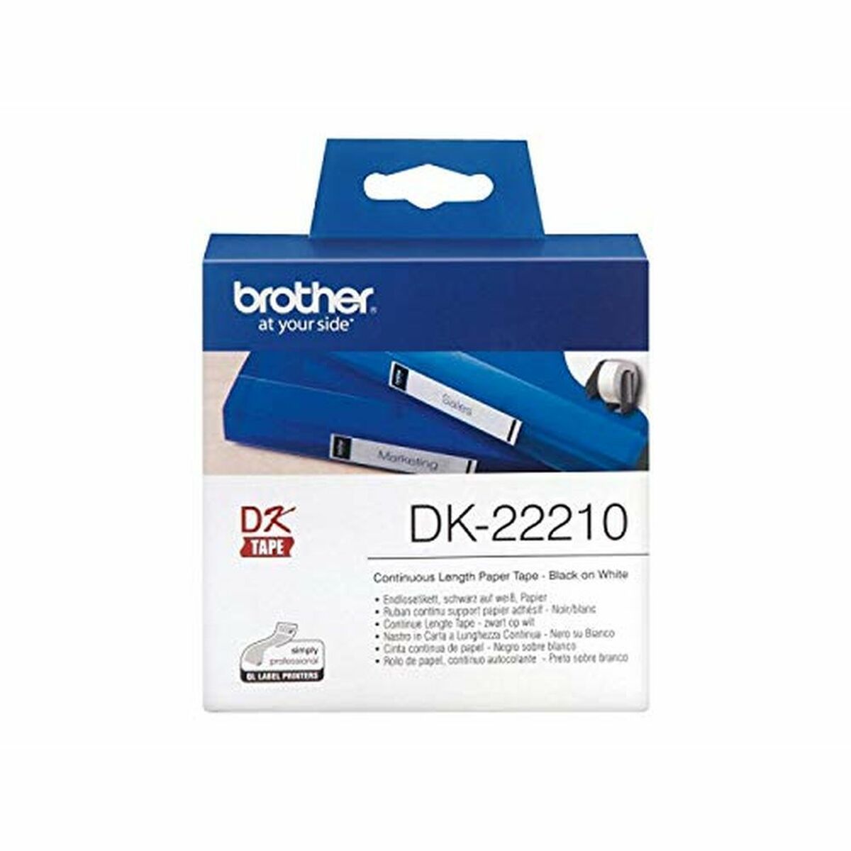 KALINDRA | BB. Continuous Paper for Printers Brother DK22210 29 x 30,48 mm White Black 80 g/m² (1 Unit)
