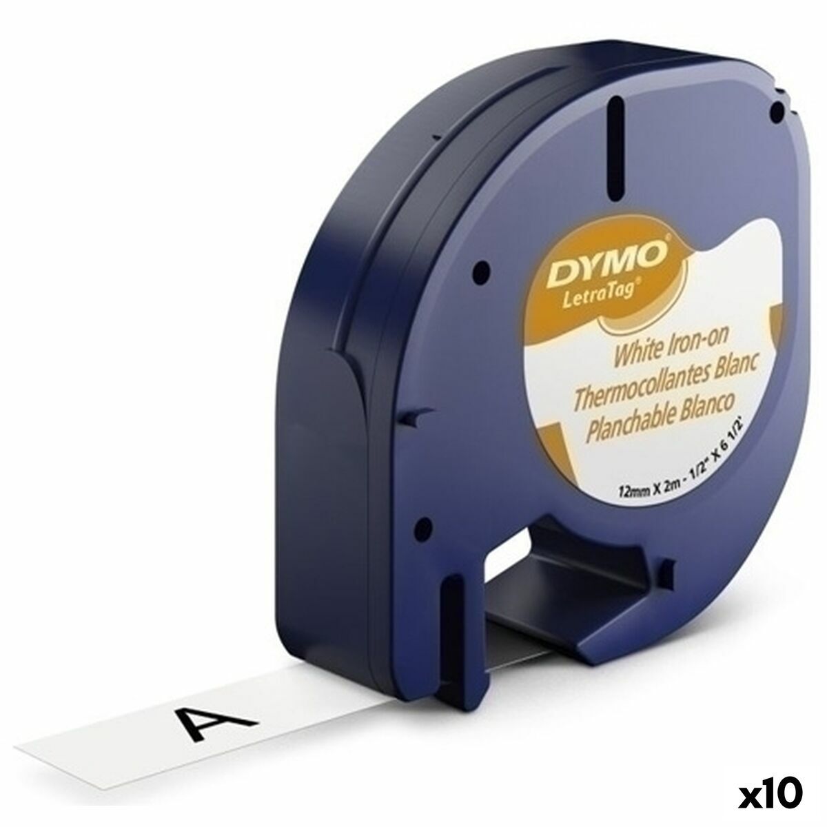 KALINDRA | BB. Laminated Tape for Labelling Machines Dymo 18769 12 mm x 2 m Black White Textile (10Units)