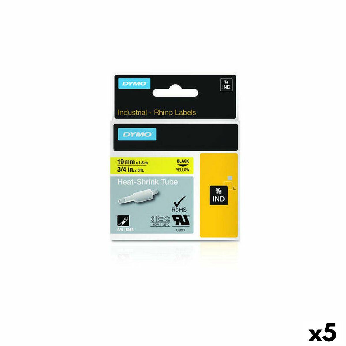 KALINDRA | BB. Laminated Tape for Labelling Machines Dymo 19 mm x 1,5 m Black Yellow (5 Units)