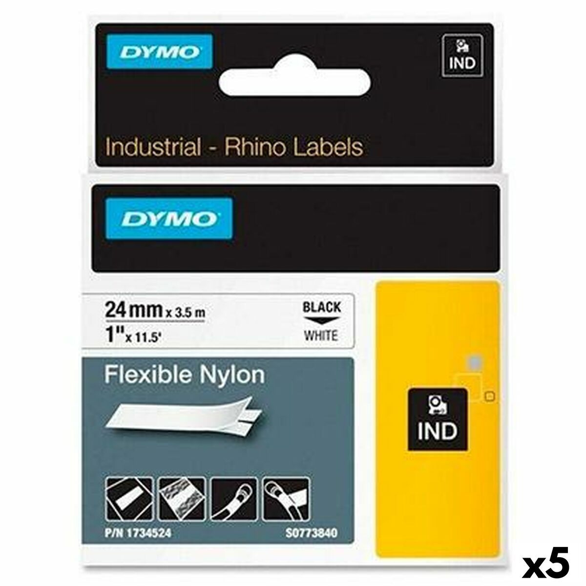 KALINDRA | BB. Laminated Tape for Labelling Machines Dymo Rhino Black White (5 Units)
