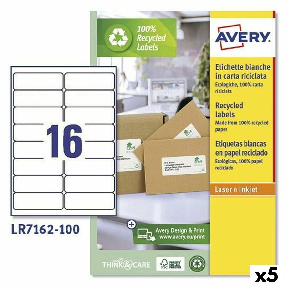 KALINDRA | BB. Printer Labels Avery LR7162 White 100 Sheets 99,1 x 33,9 mm (5 Units)