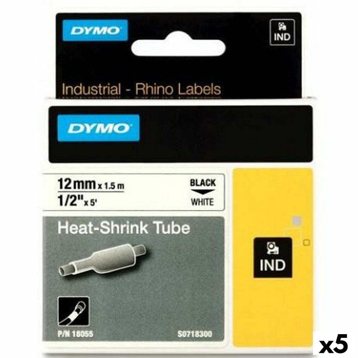KALINDRA | BB. Laminated Tape for Labelling Machines Rhino Dymo ID1-12 White Black 12 x 1,5 mm (5 Units)
