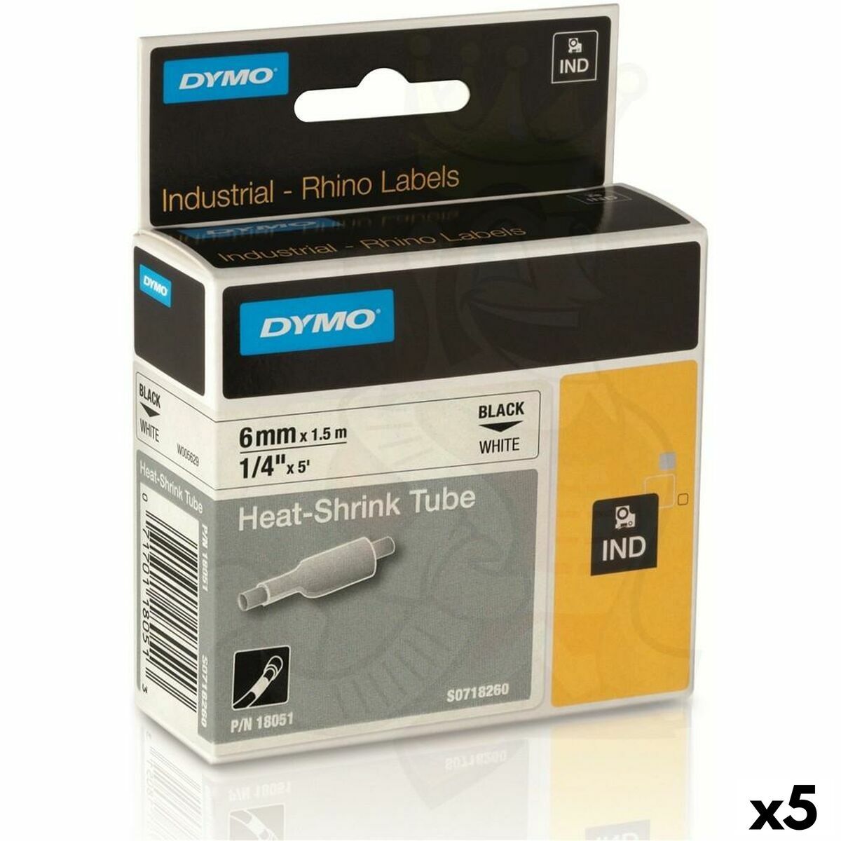 KALINDRA | BB. Laminated Tape for Labelling Machines Rhino Dymo ID1-6 Yellow Black 6 x 1,5 mm (5 Units)