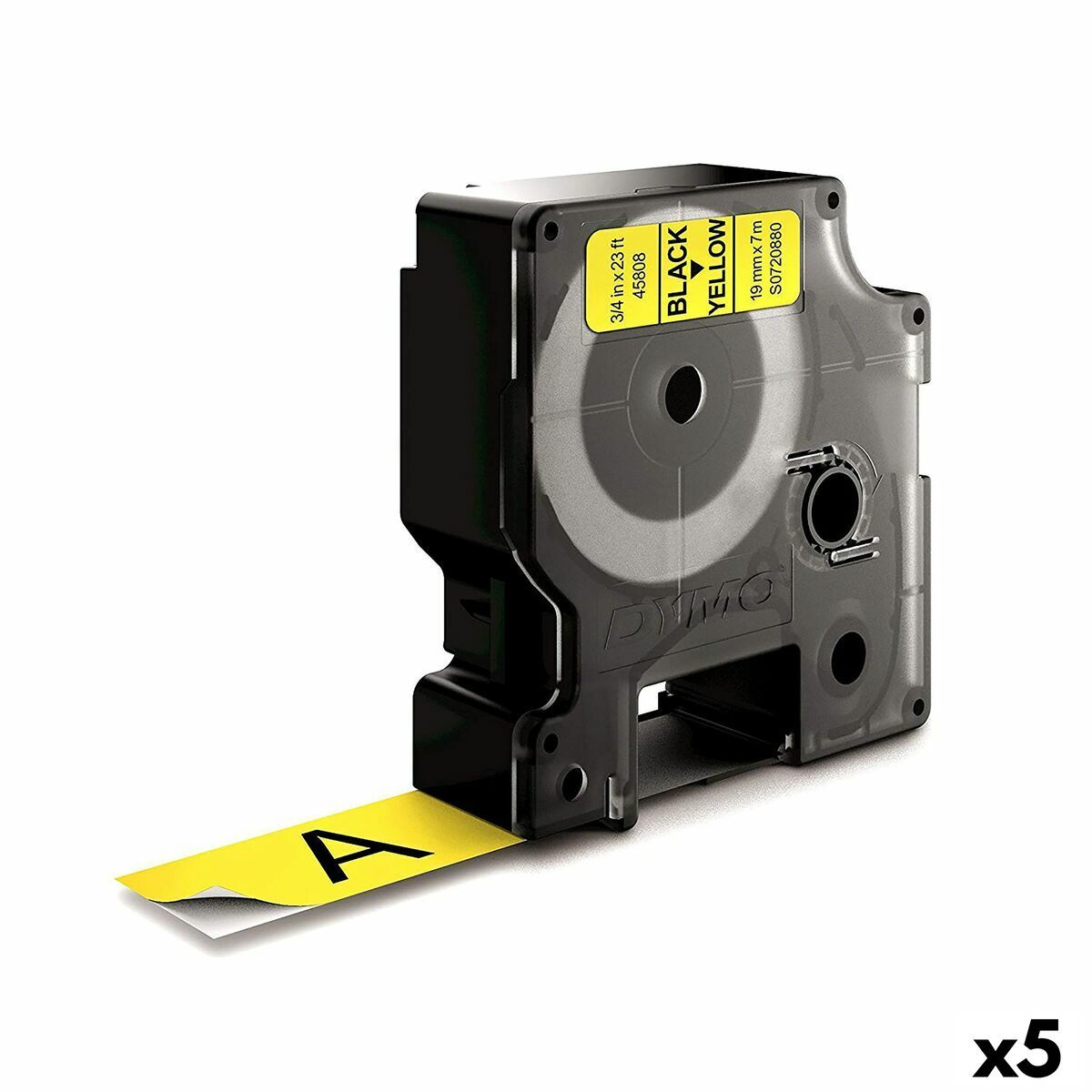 KALINDRA | BB. Laminated Tape for Labelling Machines Dymo D1-19 45808 LabelManager™ Black Yellow (5 Units)
