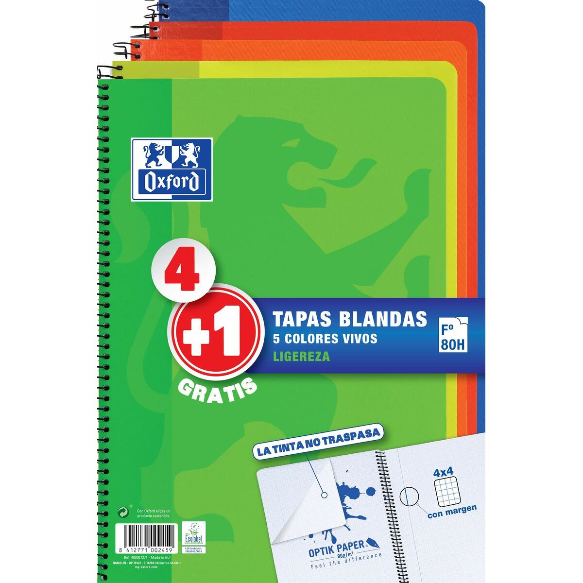 KALINDRA | BB. Set of exercise books Oxford Multicolour Din A4 80 Sheets 21,5 x 31,5 cm 5 Pieces