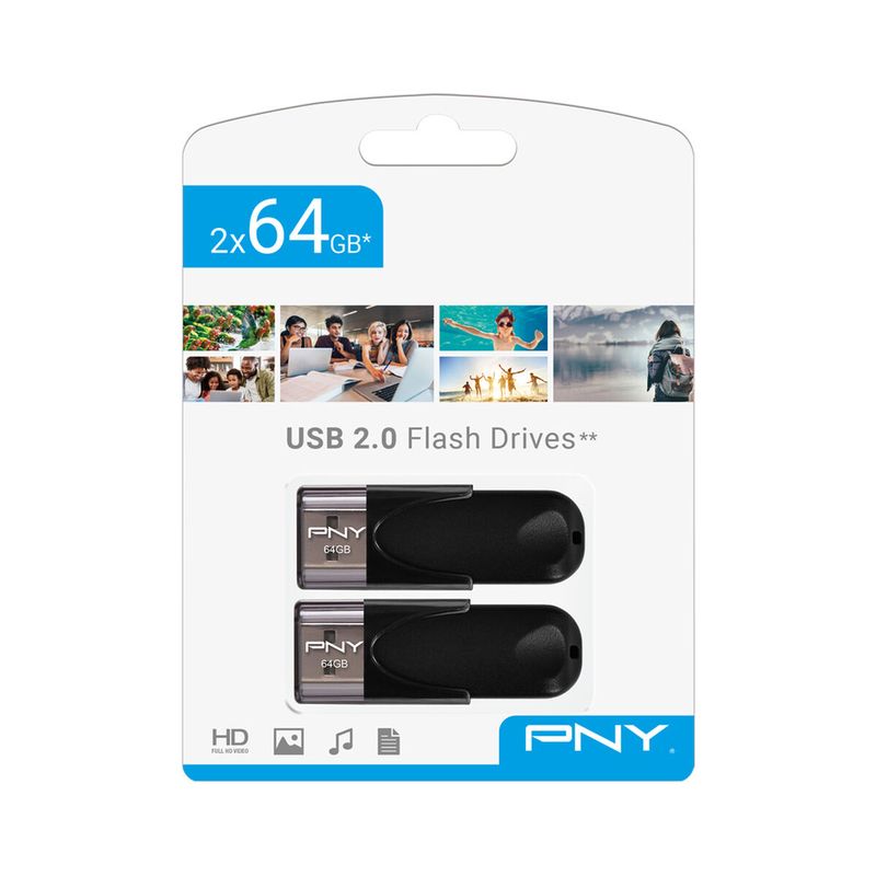 KALINDRA | BB. Clé USB PNY FD64GATT4X2-EF Noir 64 GB (2 Unités)