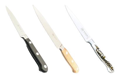 BLUE FARM | Due Buoi knives. 800/12. Chef's forged straight serrated point paring knife for fruit and vegetables. Stainless steel. 3 models available