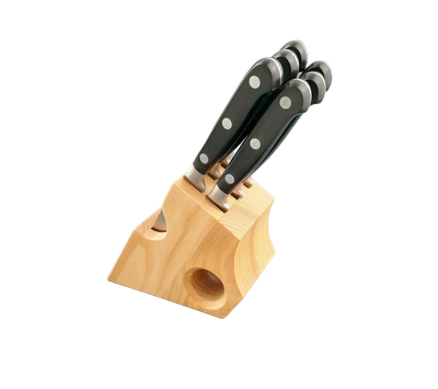 BLUE FARM | Due Buoi Knives. 605S. Black. "Mini" wooden steak knife block. 6 pieces