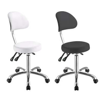 BLUE FARM | Weelko. Comfort. Stool with ergonomic backrest and flat, circular seat